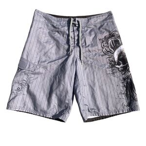 Mossimo Supply Co. Men’s Grey Pinstripe Board Shorts With Skull Graphic Size 36